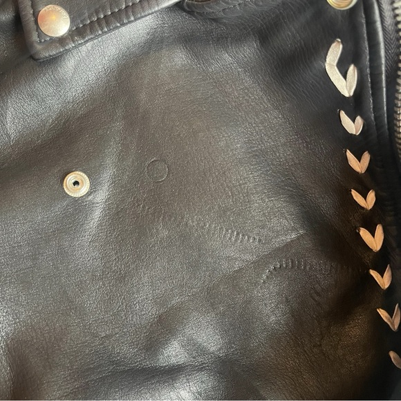 BlankNYC Faux Leather Moto Jacket Contrast Stitching Black White Tassel Size S - Picture 11 of 15